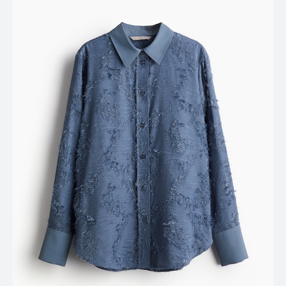 H&M Women's Blue Textured Button Down Shirt